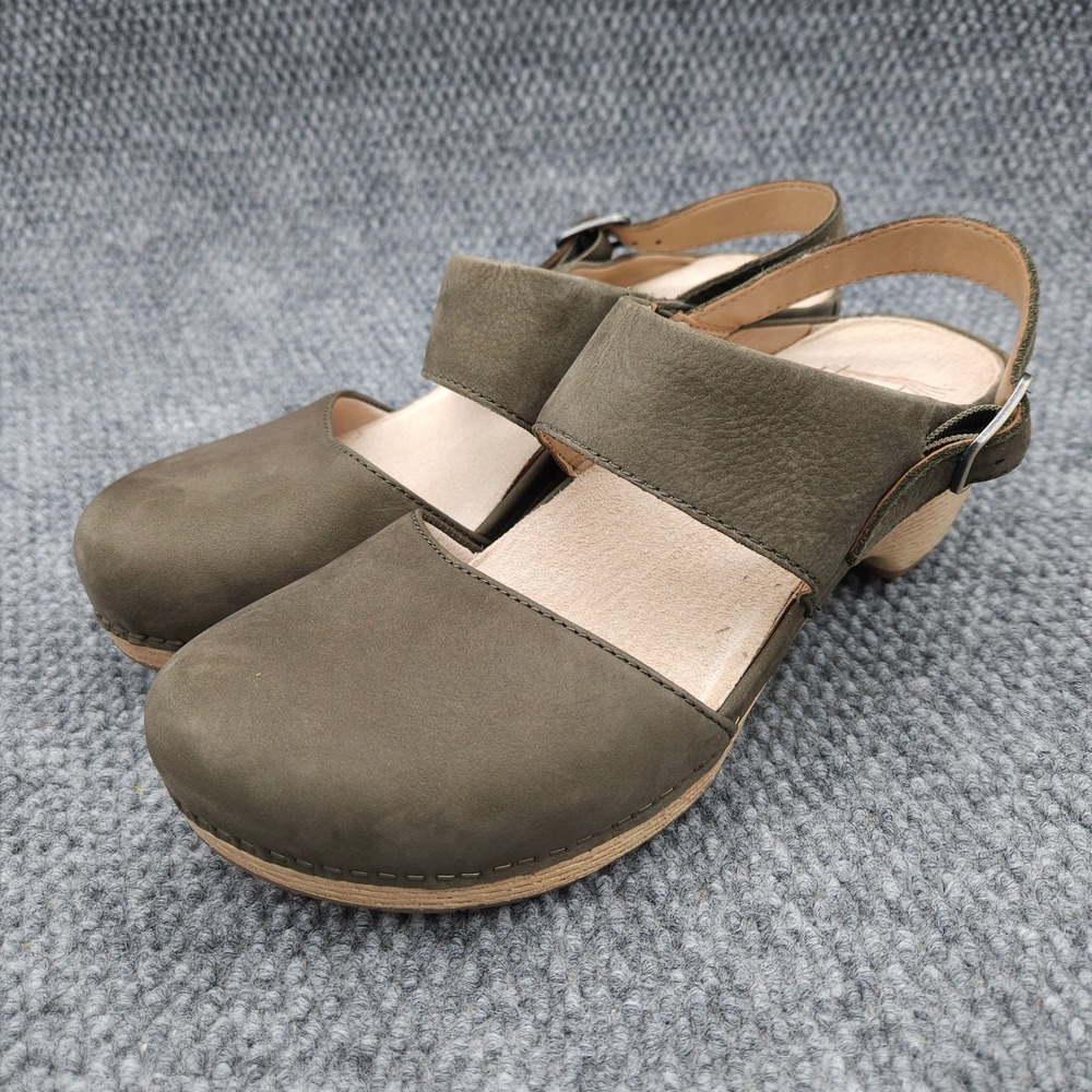 Dansko Women's 40 Lucia Clog Sandals Nubuck Olive Green Slingback Buckle Strap